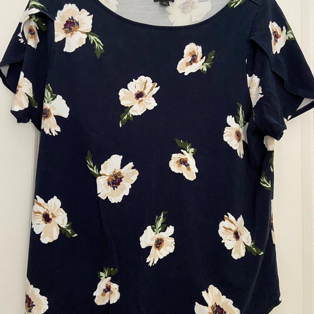 Ann Taylor Blue Ruffled Short Sleeve Blouse